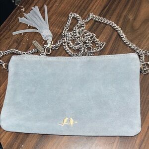 Chloe & Isabel Gray Suede  Silver Chain Crossbody Bag GUC